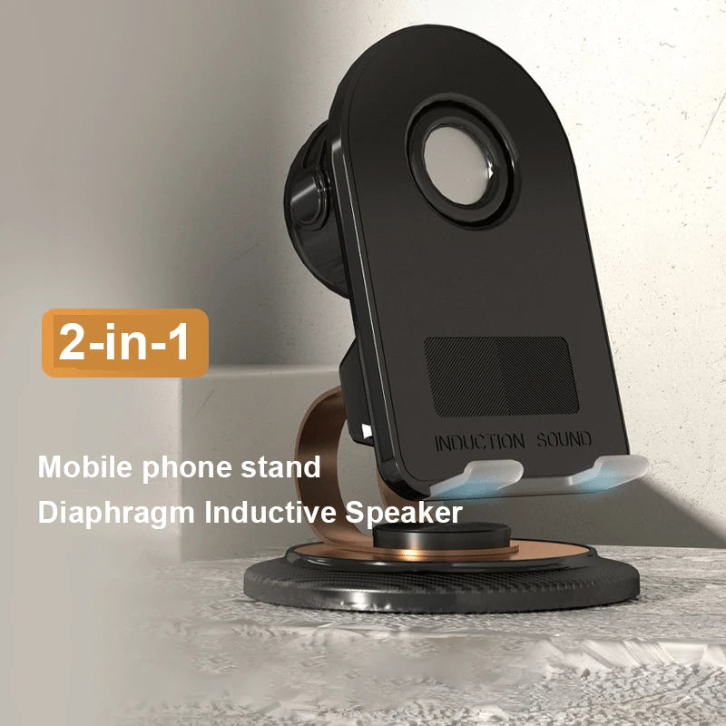 Wireless Induction Bluetooth Speaker Phone Holder with HD Surround Sound | Universal Smartphone Stand for iPhone & Android | Portable Desk Audio Amplifier