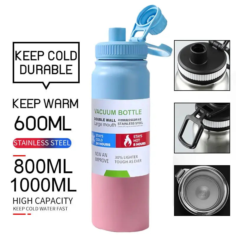 1000ML Stainless Steel Vacuum Flask Thermos – Double Wall Insulated Leak-Proof Hot & Cold Water Bottle (32oz Travel Tumbler) Random Color