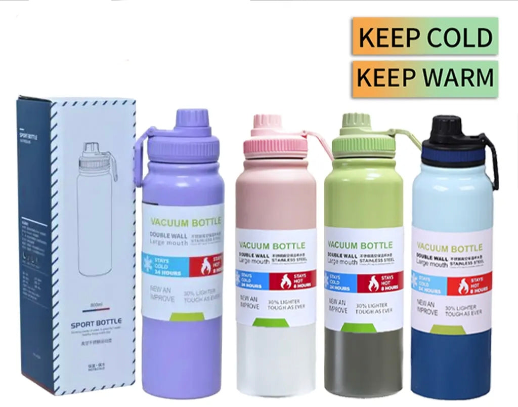 1000ML Stainless Steel Vacuum Flask Thermos – Double Wall Insulated Leak-Proof Hot & Cold Water Bottle (32oz Travel Tumbler) Random Color