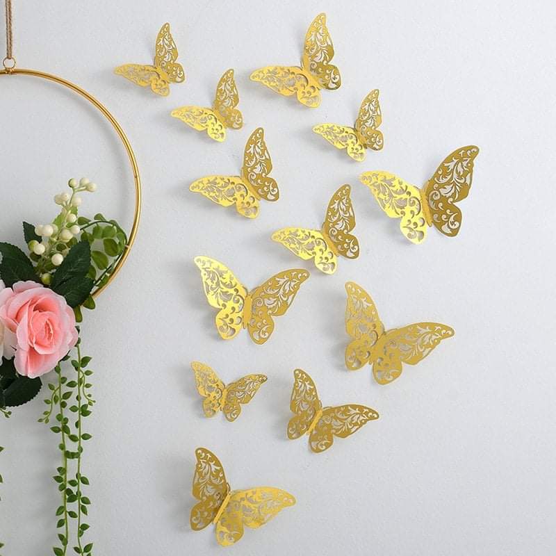 Set Of 12 3D Hollow Butterfly Wall Stickers
